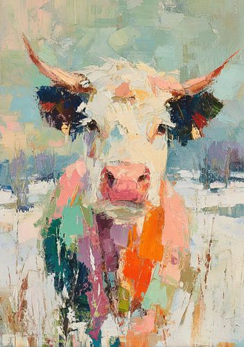 A colourful portrait of a cow in winter by Niklas Maximilian