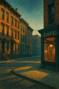 Greenwich Village Corner: Café Light und Brownstones