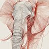 Élégant dessin au trait représentant un éléphant, en rouge et noir sur Digital Picture Art