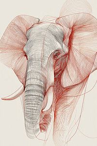 Élégant dessin au trait représentant un éléphant, en rouge et noir