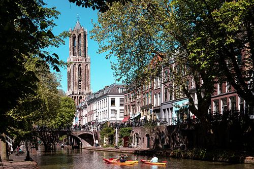 Canoe-'s on the Oudegracht with the Dom in view. (lying down) by André Blom Fotografie Utrecht