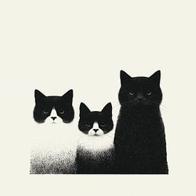Minimalistische zwart-witte katten van PixelMint.