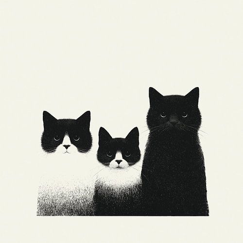 Minimalistische schwarz-weiße Katzen