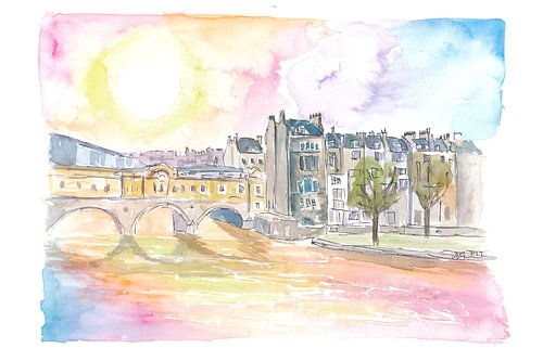 Historische Bath England Szene mit Sonnenuntergang über Avon