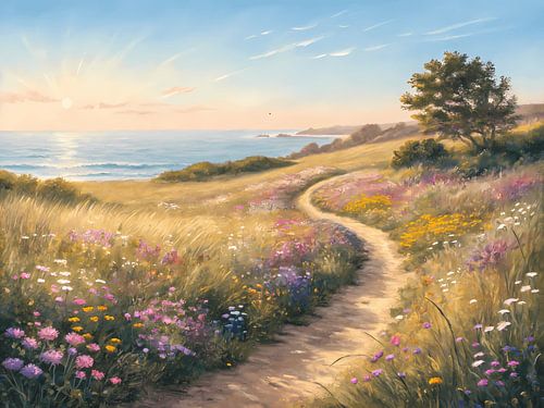 Kustpad bij zonsondergang