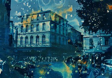 Wet cyanotype of the Place de l'Horloge in Avignon by Retrotimes