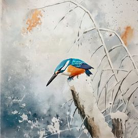 Kingfisher in the Snow - A Modern Homage to Ohara Koson by Studio Pieternel