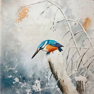 Eisvogel im Schnee - eine moderne Hommage an Ohara Koson