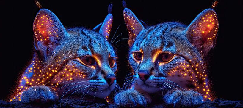 Neon-Katzenkunst | Sapphire Hunters Night von Kunst Laune
