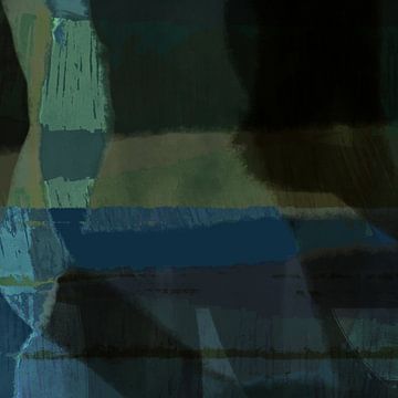 Moderne abstracte minimalistische kunst. Vormen en lijnen in blauw en donkergroen. van Dina Dankers