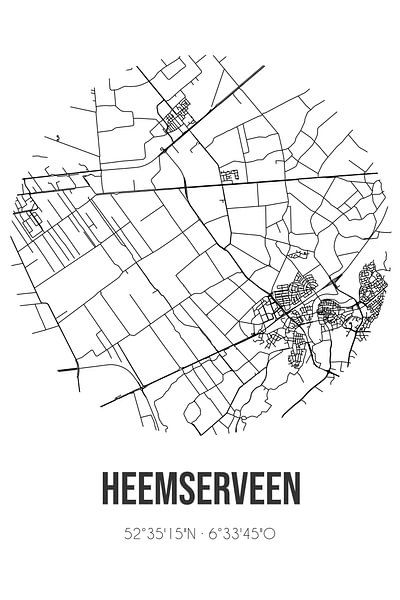 Heemserveen (Overijssel) | Map | Black and White by Prints of Place