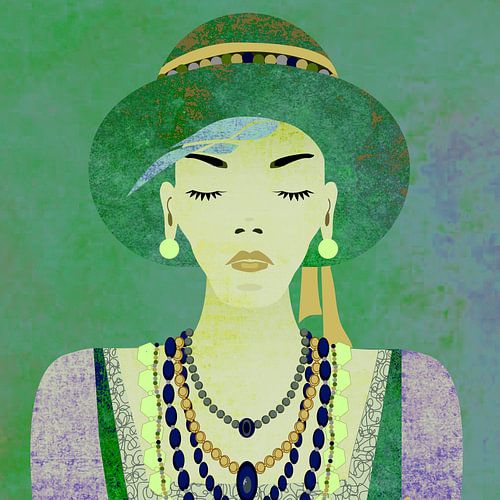 Woman with hat and chains in bohemian style