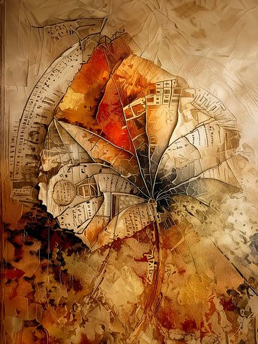 Herfst: Uniek herfstblad in mixed media