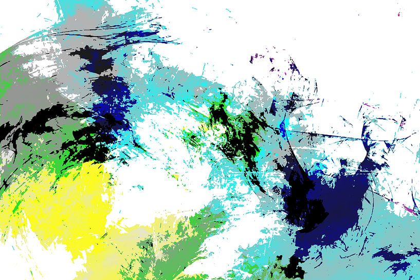Modern, Abstract Digitaal Waterverf Kunstwerk in Groen Blauw Zwart van Art By Dominic
