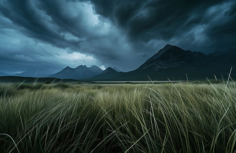 Unberührte Landschaft, bedrohliche Wolken von fernlichtsicht