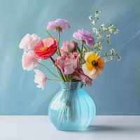 Summer flowers in light blue vase