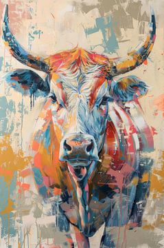 Krachtige Blik Stier in Abstracte Kleuren van Eva Lee