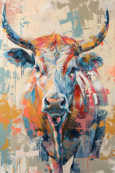 Powerful Gaze Taurus in Abstract Colours by Eva Lee