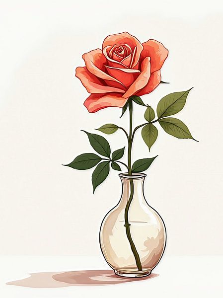 Red rose in a vase - minimalist illustration by The Photo Artist