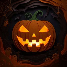 Glühende Jack-O'-Lantern Halloween Papierschnitt Illustration