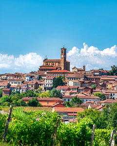 Blick auf das Dorf Grana Monferrato mit Weinbergen