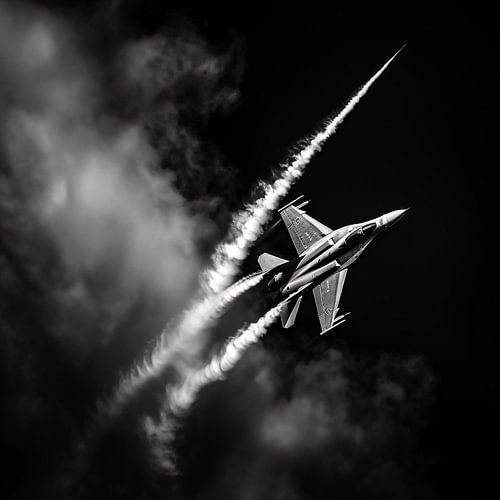Shooting jet fighter black and white
