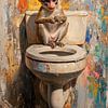 Singe sur les toilettes en style empâté expressif et coloré sur Eva Lee