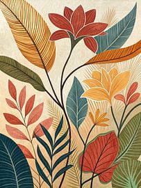 Sérénité tropicale : Imprimé d'art dessiné à la main, jardin botanique floral