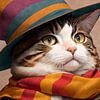 Chat avec chapeau et écharpe colorés sur Hilde Remerie Photographie et art numérique