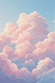 Kunstdruck „Himmlische Pastellwolken“ – Illustration einer ätherischen rosa-blauen Wolkenlandschaft von VICTOR S