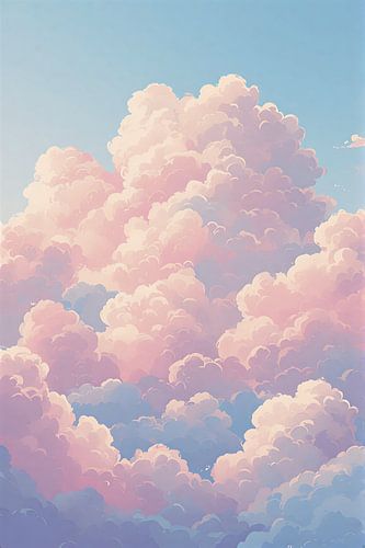 Heavenly Pastel Clouds Sky Art Print - Ethereal Pink and Blue Skyscape Illustration