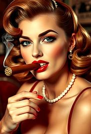 Pin up girl vijftiger jaren rookt sigaar