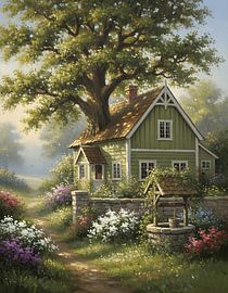 Green Cottage Behind the Tall Tree by Regan Frederick