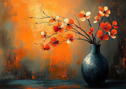 Tableau de fleurs abstraites | Vase Crimson Flare