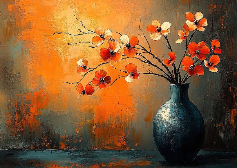 Abstrakte Blumenmalerei | Crimson Flare Vase von Kunst Laune