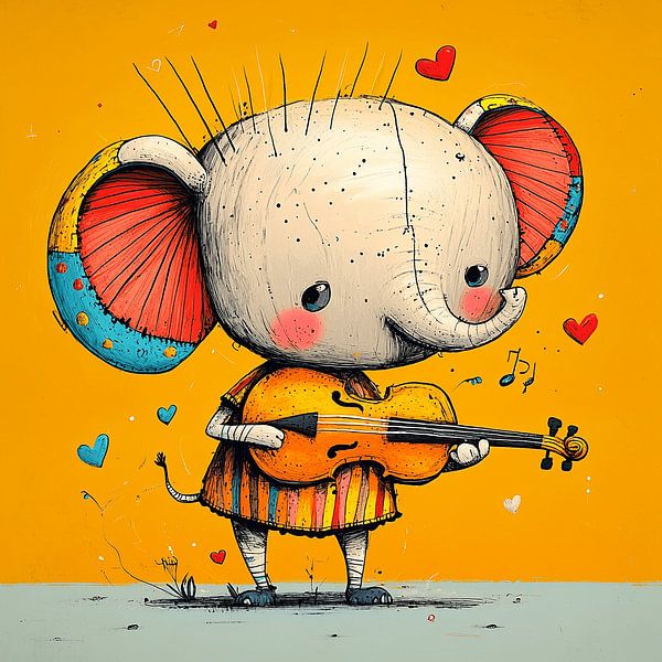 Der schwingende Elefant mit seiner Gitarre von Karina Brouwer
