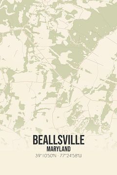 Vintage landkaart van Beallsville (Maryland), USA. van MijnStadsPoster