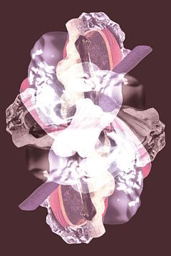 Brain Shadow, eine Collage aus verschiedenen Medien mit einer modernen Interpretation des symmetrischen Tintenkleckses in tiefem Burgunderrot von Beautiful Thrills