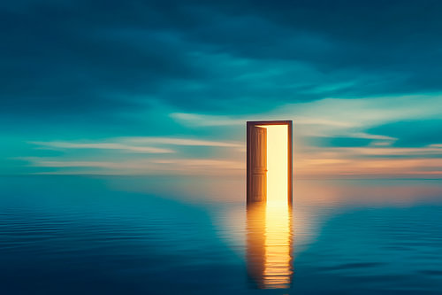 Lichtgevende deur in het water - Surrealistisch