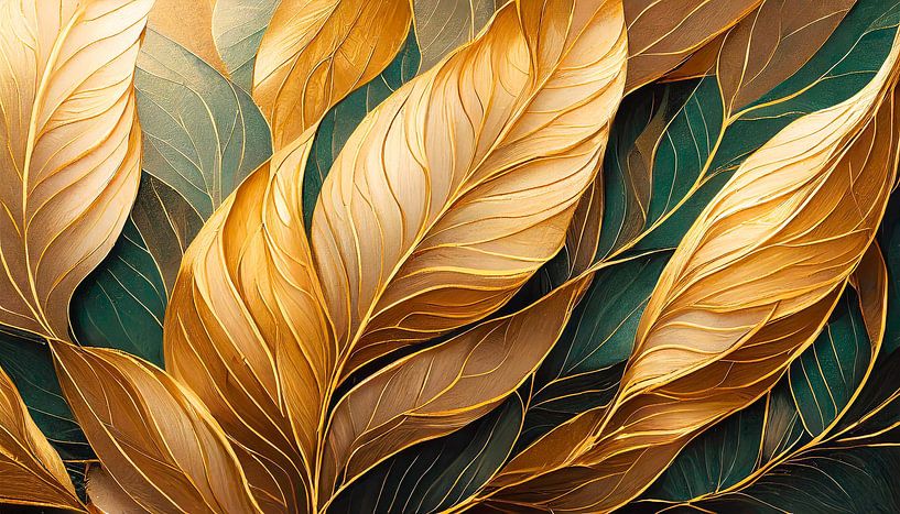 Leaves with gold and green colours by Mustafa Kurnaz