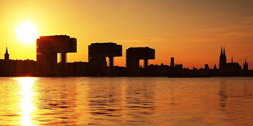 Cologne skyline silhouette at sunset by Frank Herrmann