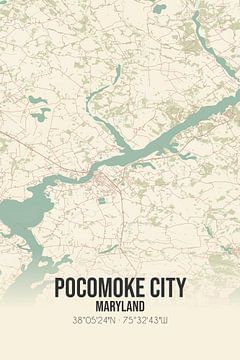 Vintage landkaart van Pocomoke City (Maryland), USA. van MijnStadsPoster