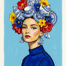 A colourful portrait featuring Delft blue by But First Framing