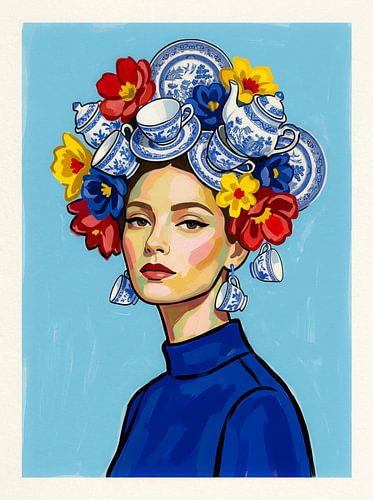 Portrait coloré aux motifs de Delft