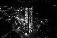Sint Maartens Tower of Zaltbommel in Black and White at night