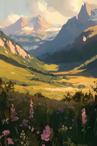 Mountain landscape flowers by Poster Art Shop