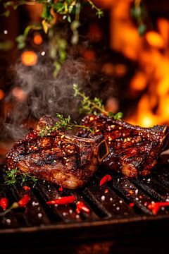 Juicy steaks on the grill - deliciously smoky by Poster Art Shop
