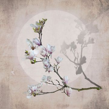 Magnolia avec lune. Rose. sur Alie Ekkelenkamp