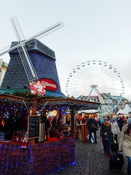 Christmas Market Copenhagen with Windmill and Ferris Wheel by Dorothy Berry-Lound