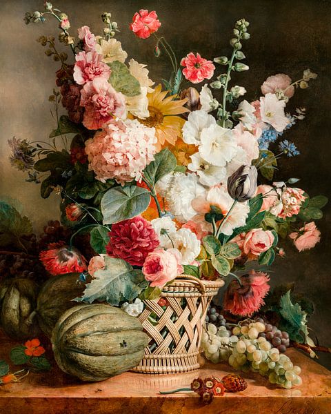 Früchte und Blumen in einem Weidenkorb, Antoine Berjon von Meisterhafte Meister
